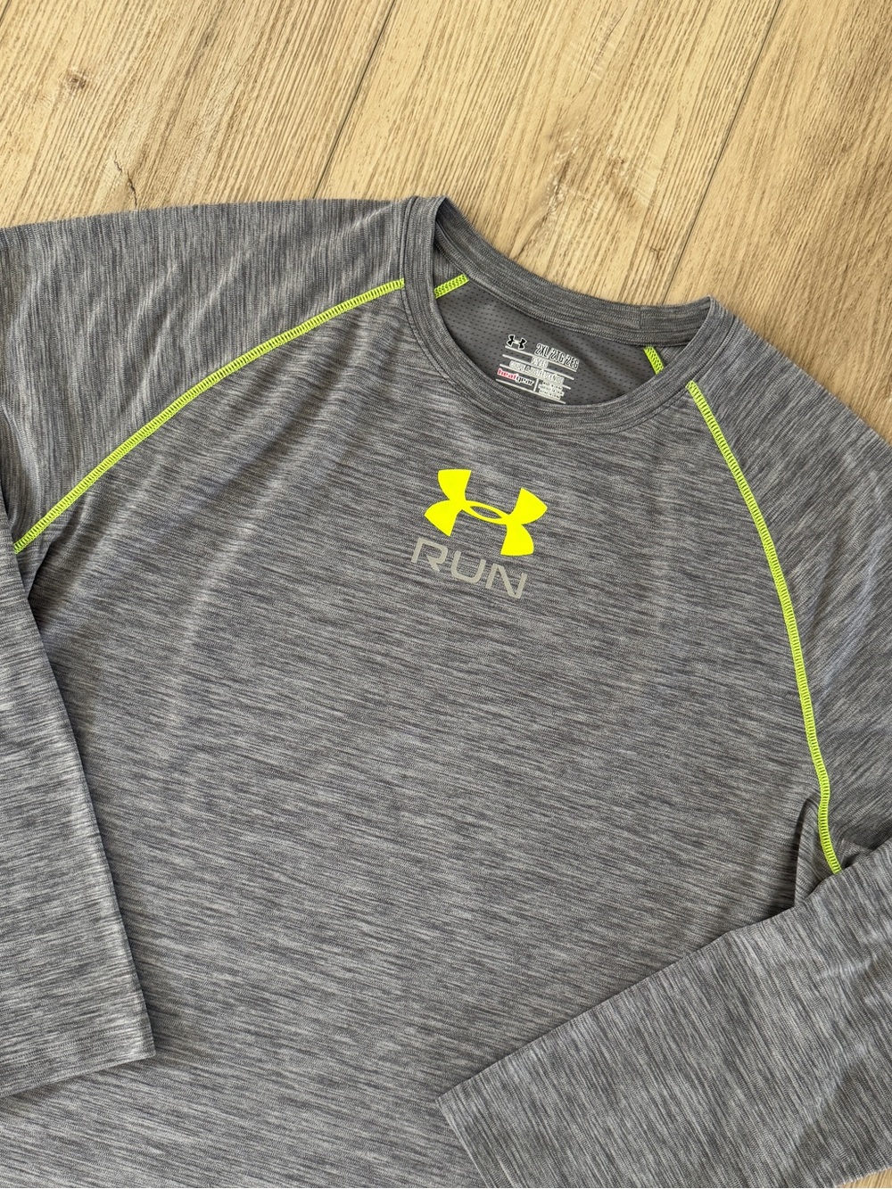 Under Armour Grey Heather Long-Sleeve Run Top with Neon Lime Accents